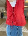 Hannah Lace Trim Side Typing Top - Tomato Red