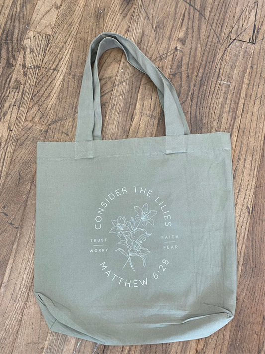 Consider the Lilies Tote - Olive