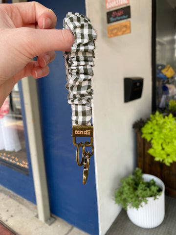 Gingham Keychain - Green and White