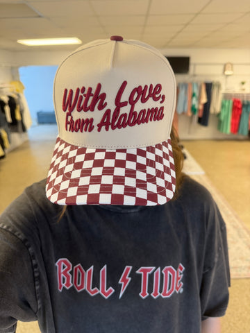 With Love From Alabama 3D Embroidered Checkered Brim Trucker Hat