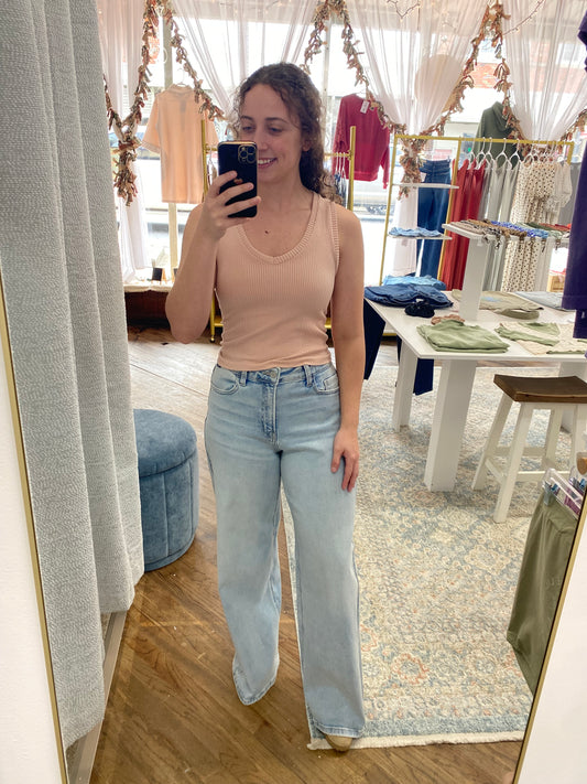 Nichole Cropped Ribbed Tank - Rosy