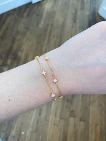 Scottie Clover Layered Chain Bracelet - Blush Pink