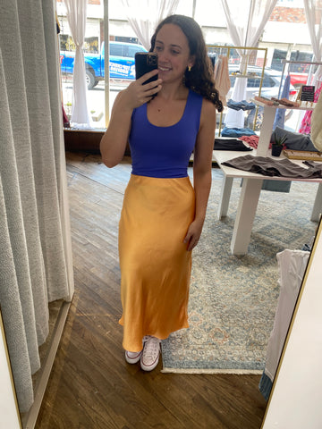 Audrey Satin Midi Skirt - Orange