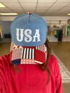 USA Embroidered Denim Trucker Hat - Off White