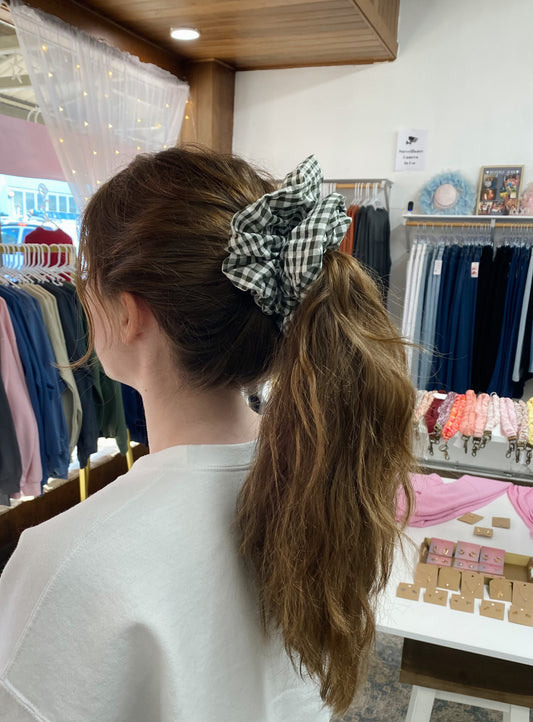 Blake Gingham Jumbo Scrunchie - Forest Green