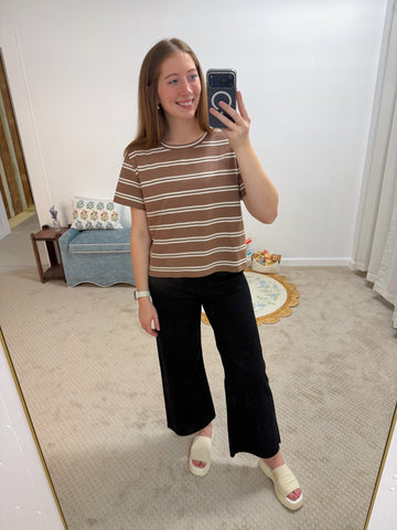 Autumn Striped Boxy Short Sleeve Tee - Brown