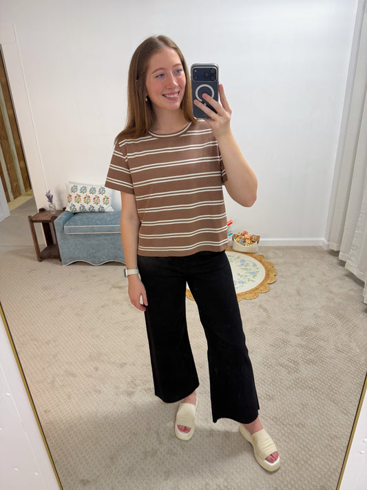 Autumn Striped Boxy Short Sleeve Tee - Brown