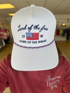 Land of the Free Embroidered USA Rope Trucker Hat - WHite
