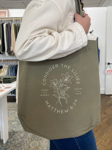 Consider the Lilies Tote - Olive