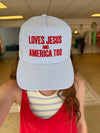 Love Jesus and America Too Embroidered Seersucker Hat - Blue