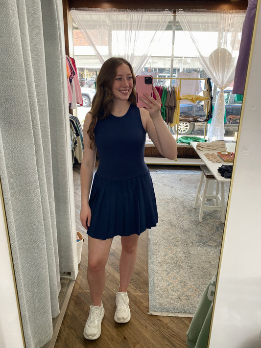 Juniper Pleat Romper Dress - Navy