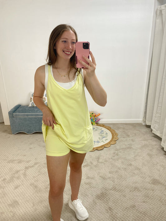 Skylar Washed Romper Dress - Yellow