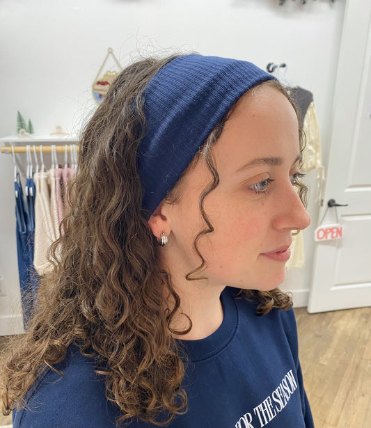 Sophia Ribbed Stretchy Headband - Navy
