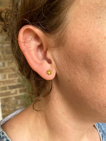 Tiny Paw Print Stud Earrings - Gold