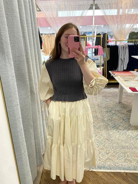 Kit Sweater Mixed Midi Dress - Grey