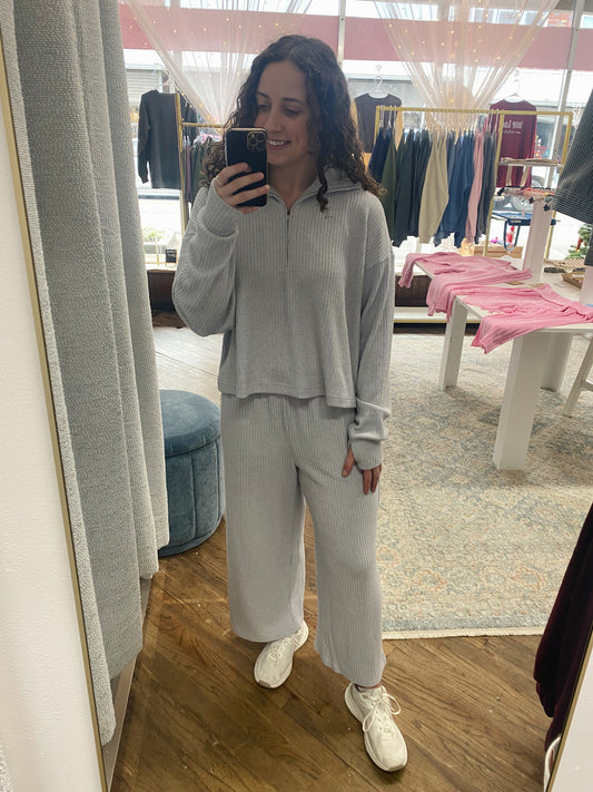 Cole Rib Knit Wide Leg Pants - Heather Grey