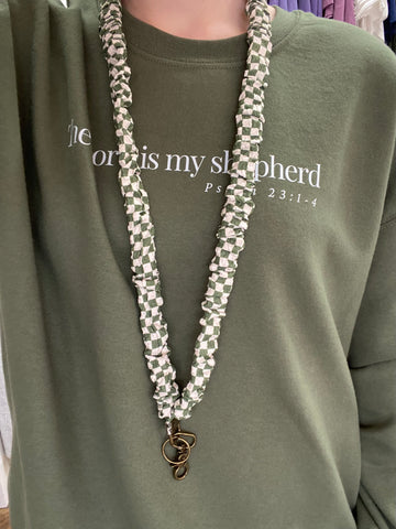 Madalynn Breakaway Scrunchie Lanyard - Green Checkered