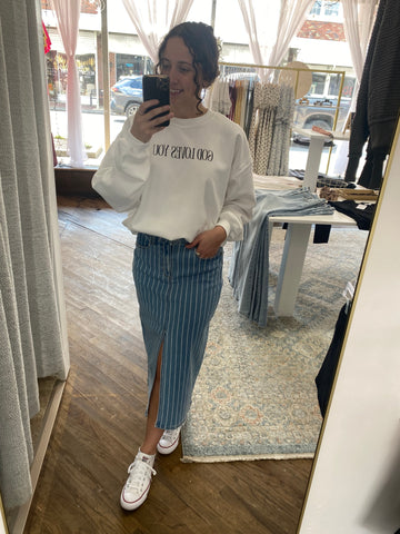 Kylie Midi Skirt with Front Slit - Striped