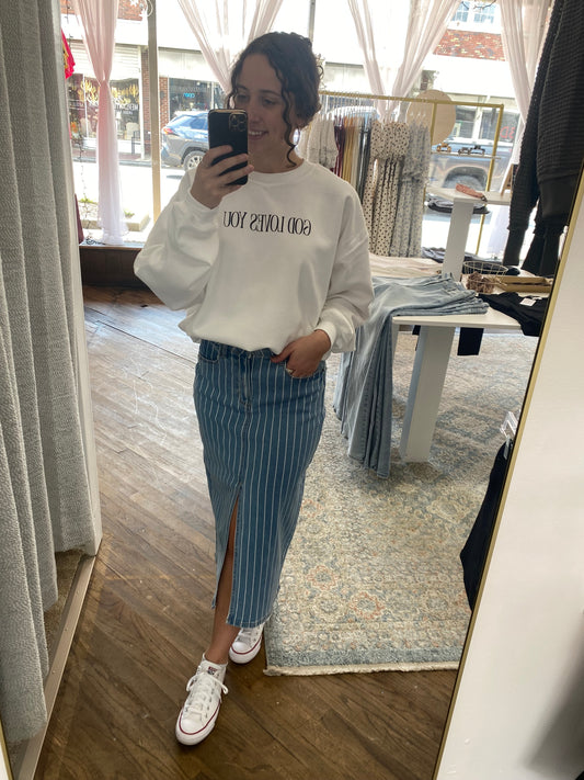 Kylie Midi Skirt with Front Slit - Striped