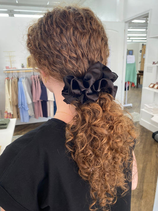 Jessica Satin Jumbo Scrunchie - Black