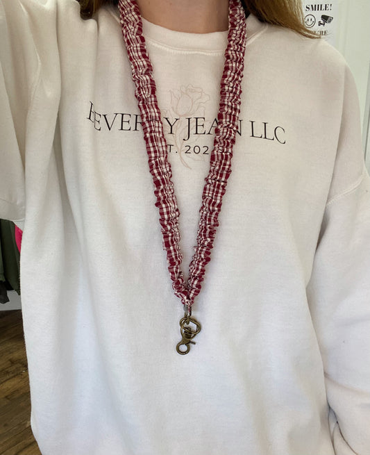 Madalynn Maroon Checkered Scrunchie Lanyard