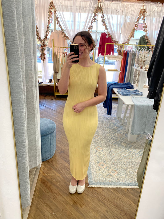 Andie Rib Knitted Dress - Custard