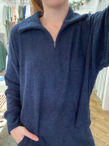 Cole Rib Knit Half Zip Pullover - True Navy