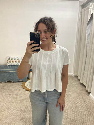 Layla Pleated Swing Tee Top - White