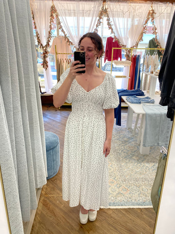 Addy Ivory and Black Polka Dot Midi Dress