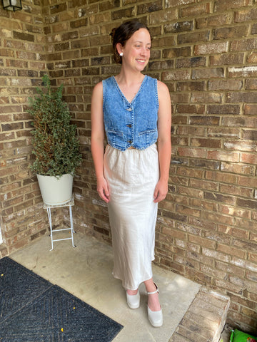 Audrey Satin Midi Skirt - Pearl