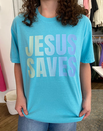 Jesus Saves Tee - Lagoon Blue