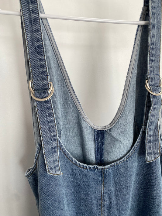 Ellie Overall Denim Mini Dress - Washed Denim