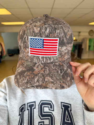 USA FLAG Embroidered Patch Camo Trucker Hat