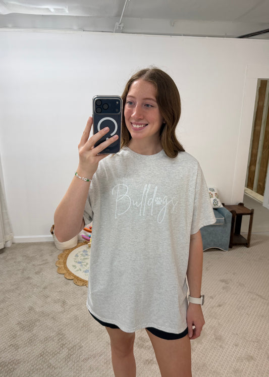 Cursive “Bulldogs” Tee - Ash Grey