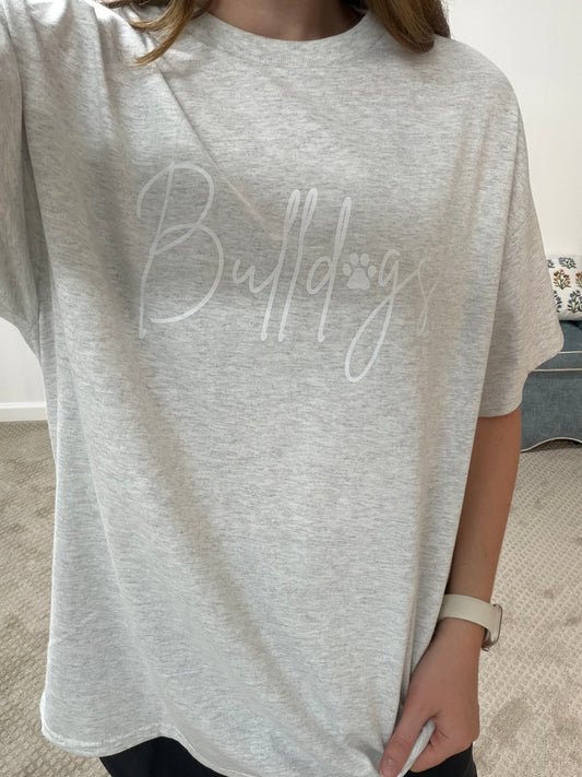 Cursive “Bulldogs” Tee - Ash Grey
