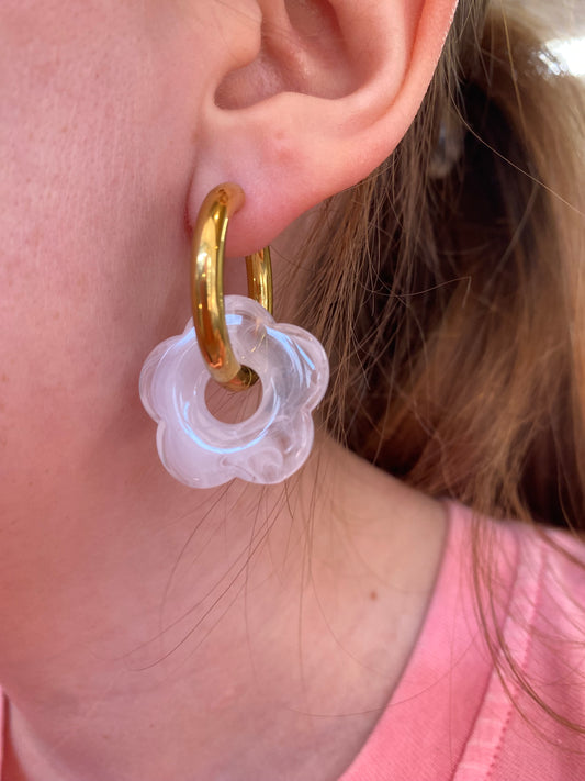 Marley Daisy Drop Hoop Earring - White