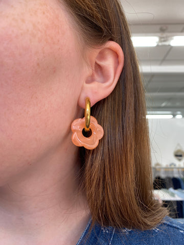 Marley Daisy Drop Hoop Earrings - Peach Orange