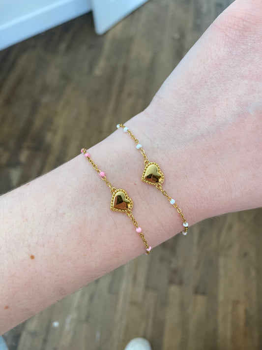 May Dainty Heart Bracelet - Pink