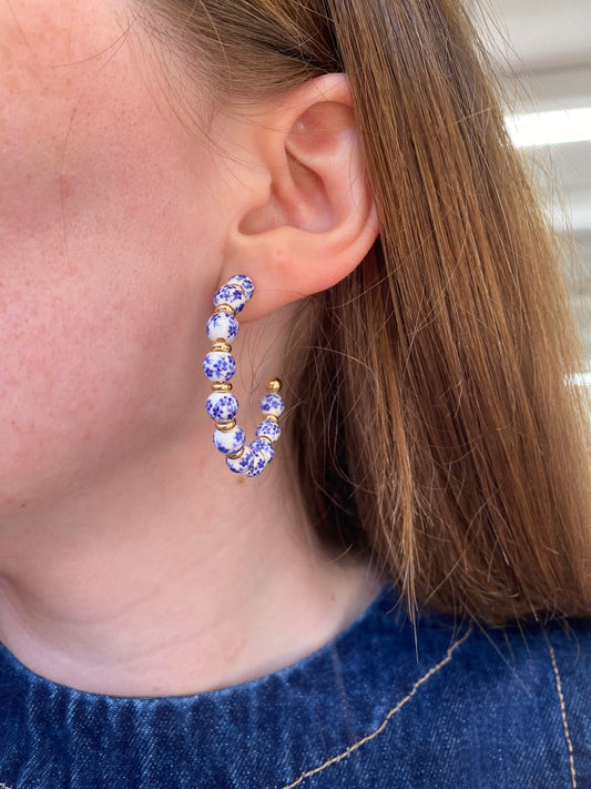 Jolene Blue Floral Hoop Earrings