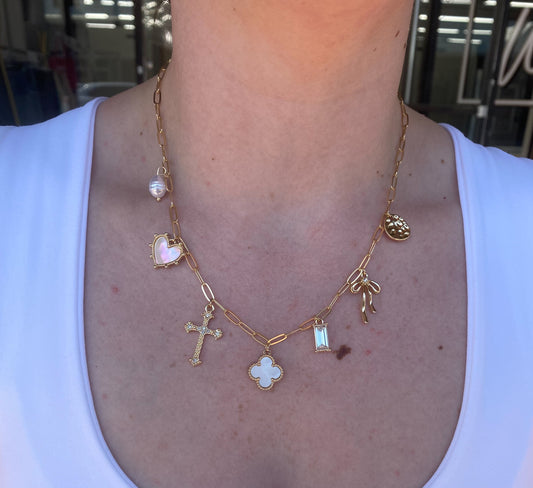 Isabella Cross Clover Multi Charm Necklace - Gold