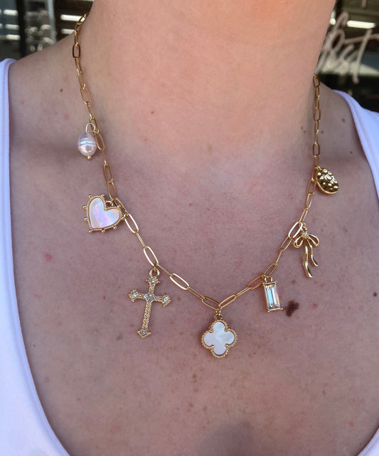 Isabella Cross Clover Multi Charm Necklace - Gold