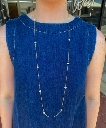 April Long Chain Pearl Necklace - Gold
