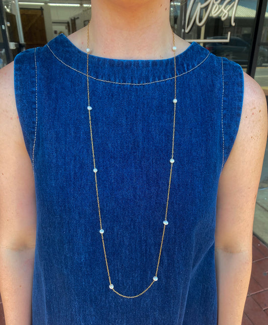April Long Chain Pearl Necklace - Gold