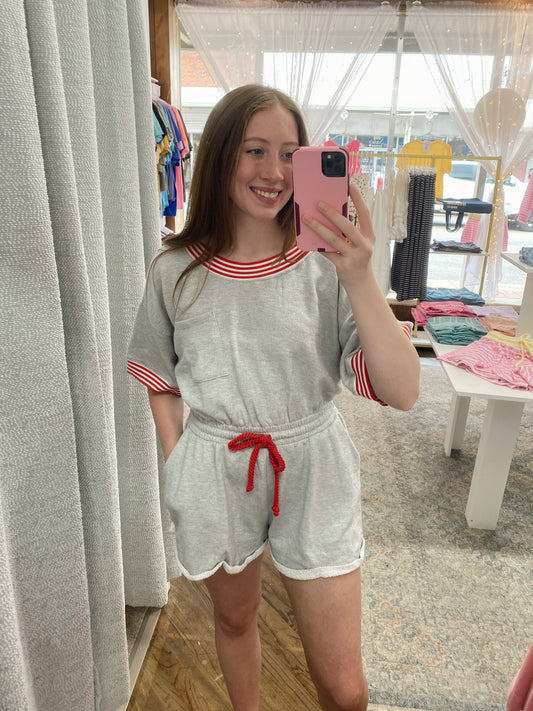 Dakota Ribbed Band Romper - Heather Grey