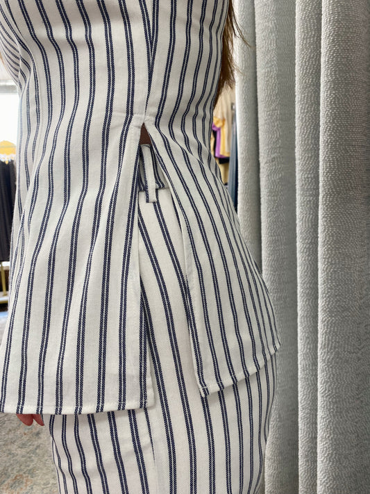 Sailor Peplum Sleeveless Top - White/Navy