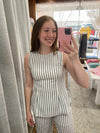 Sailor Peplum Sleeveless Top - White/Navy