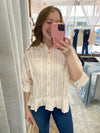 Hazel Striped Button Up Pleated Top -  Light Pink