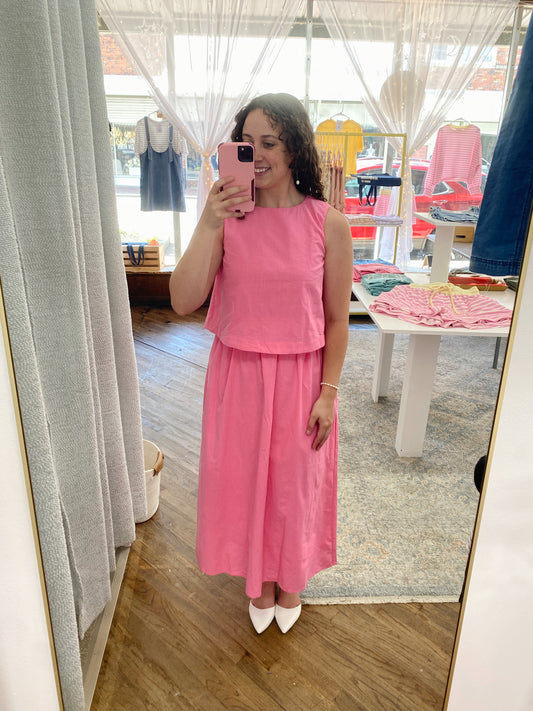 Jane Cotton Tank Midi Dress - Punch