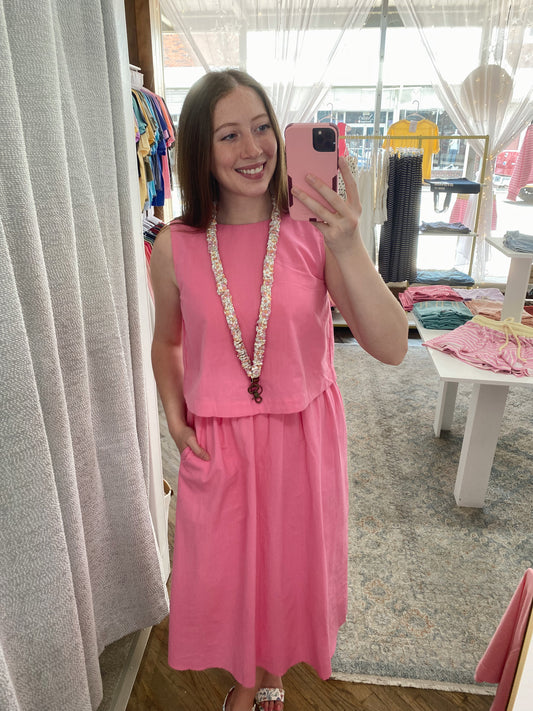 Jane Cotton Tank Midi Dress - Punch